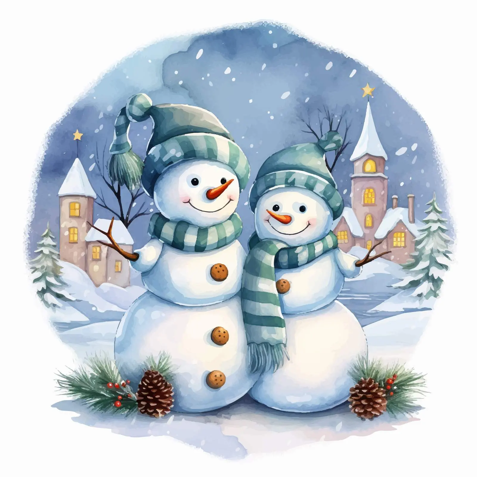 Merry Christmas Snowman in Snowy Night — free download from Dotvec