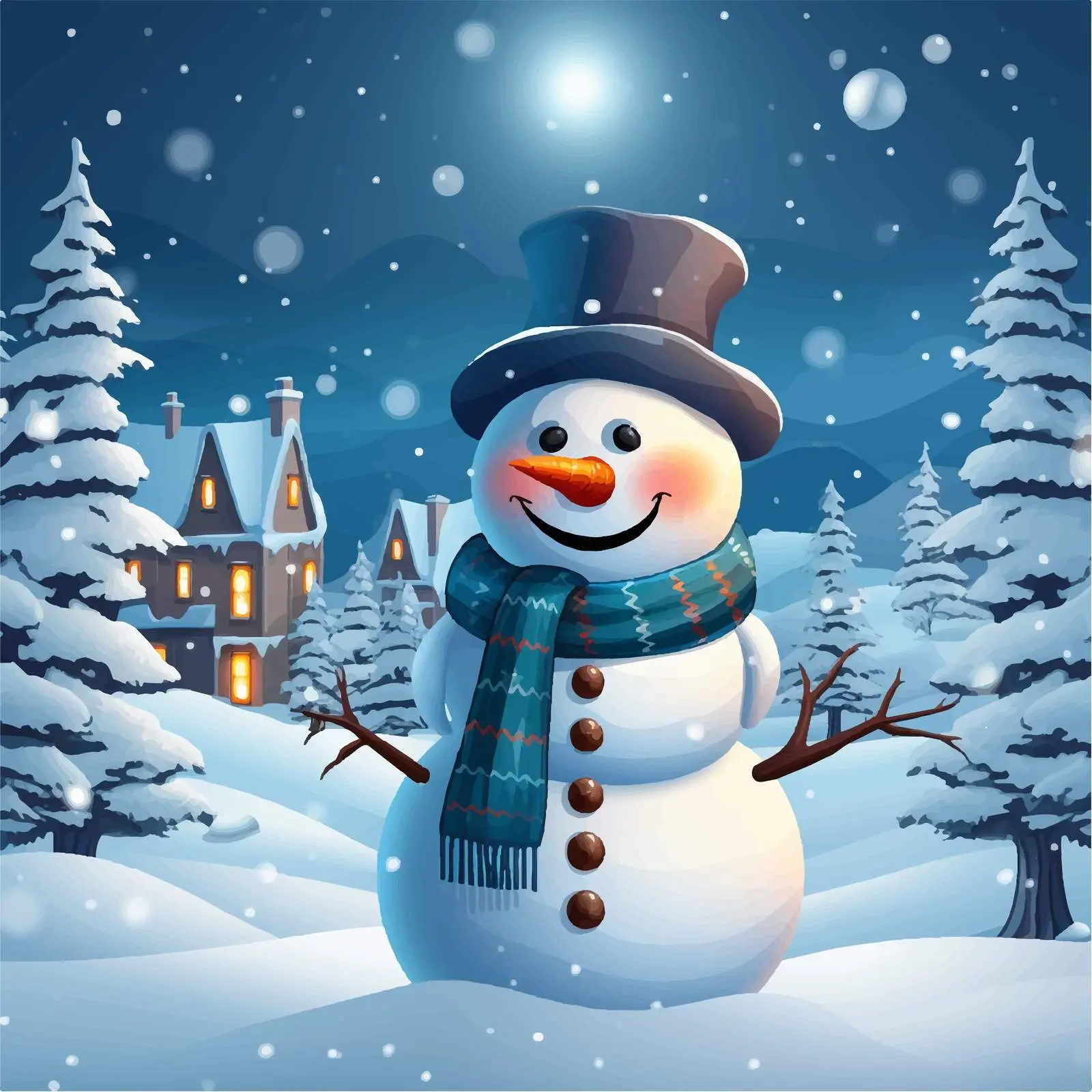 Snowy Night Christmas Poster with Snowman — free download from Dotvec