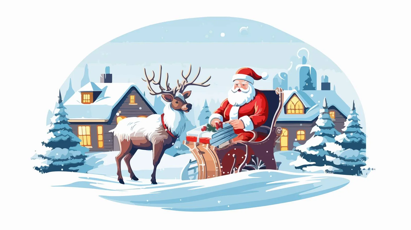 Festive Santa Characters on Reindeer Sleigh — free download from Dotvec