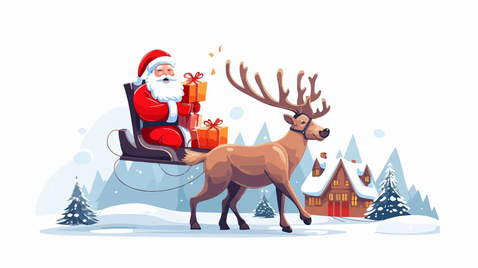 Santa Claus Riding Reindeer Sleigh Joyfully — free download from Dotvec