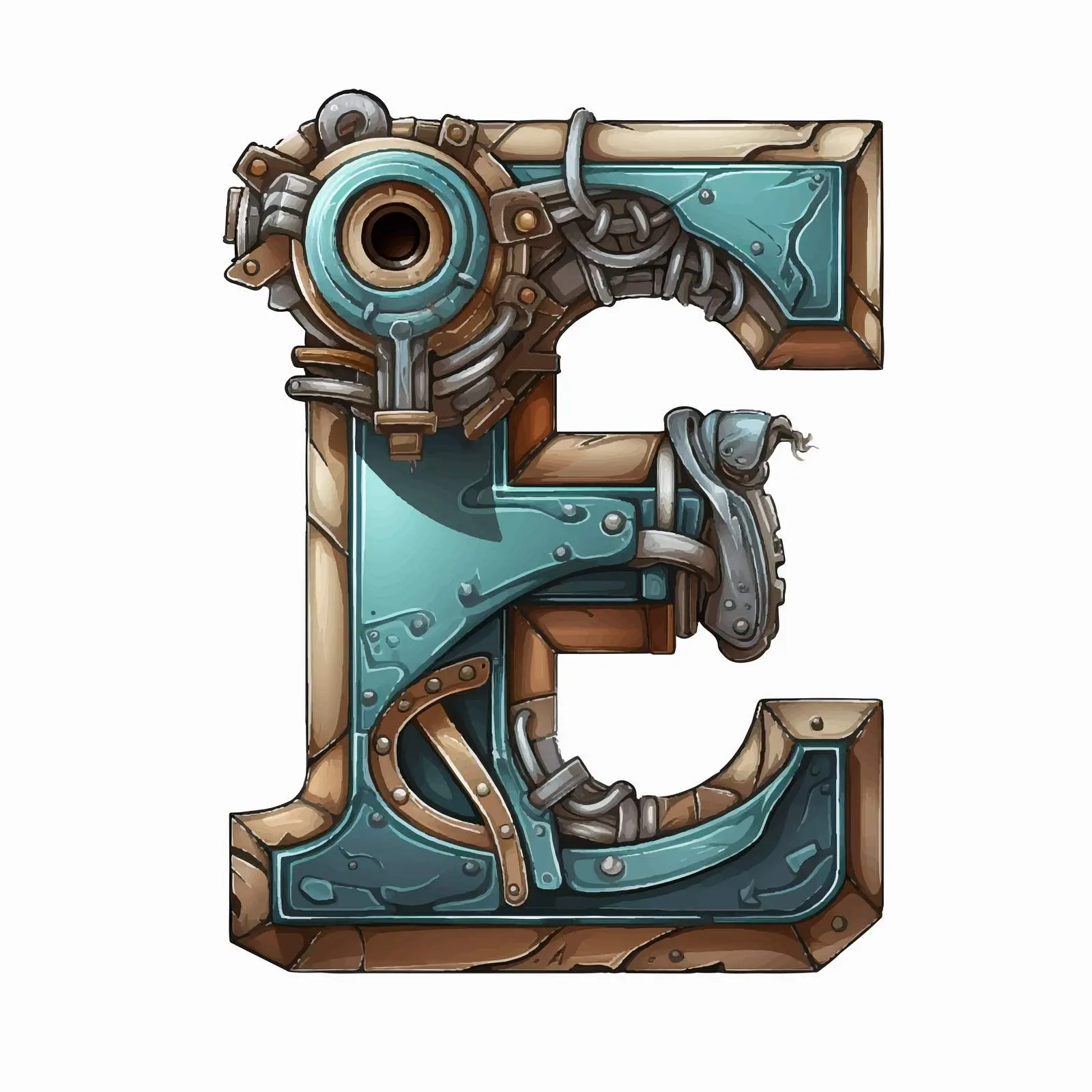 Industrial Metal Latin Letter E Cartoon Vector — free download from Dotvec