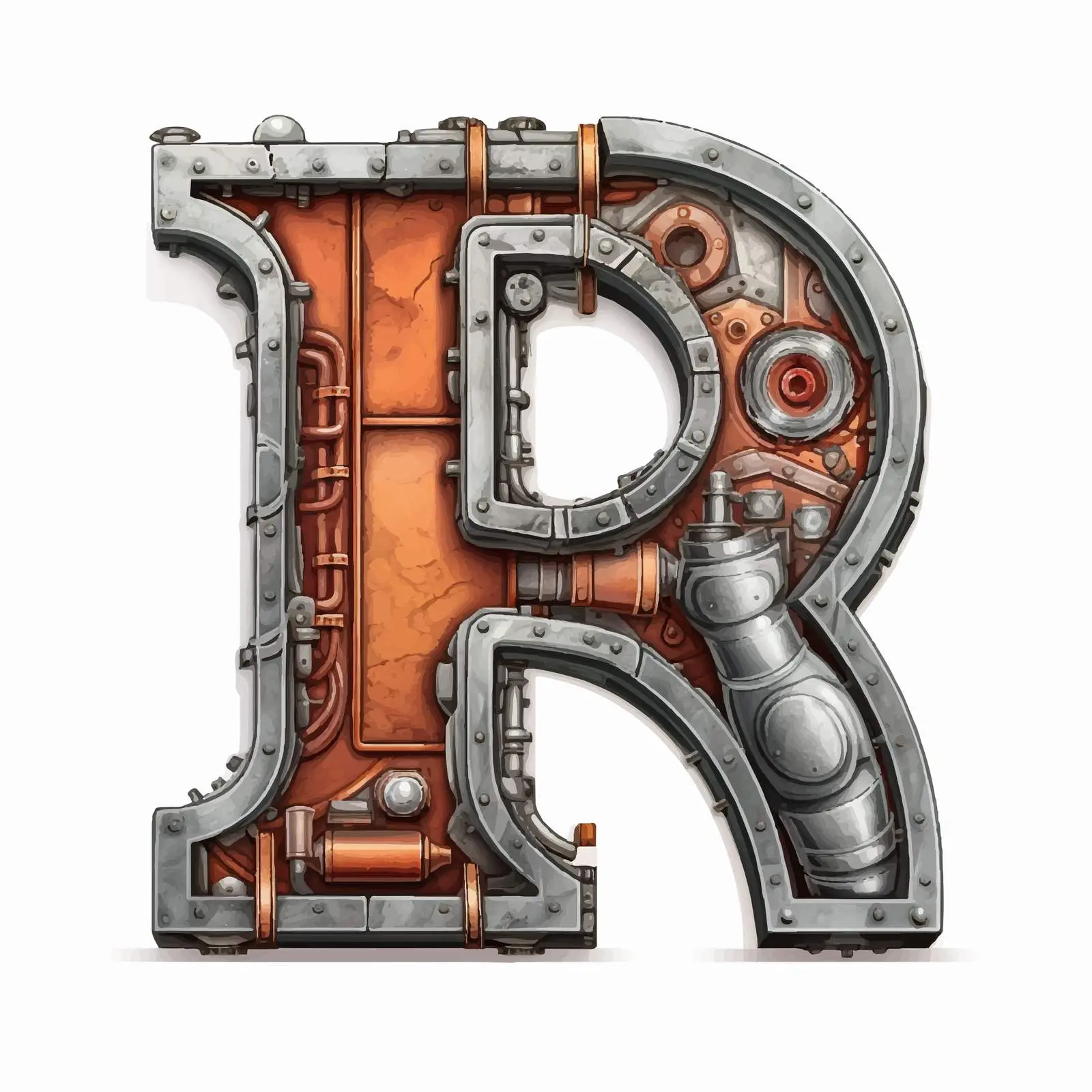 Metal Industrial Latin Letter R Cartoon Vector — free download from Dotvec