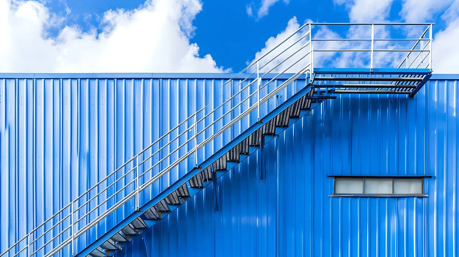 Modern Metal Staircase Leading to Blue Building — free download from Dotvec