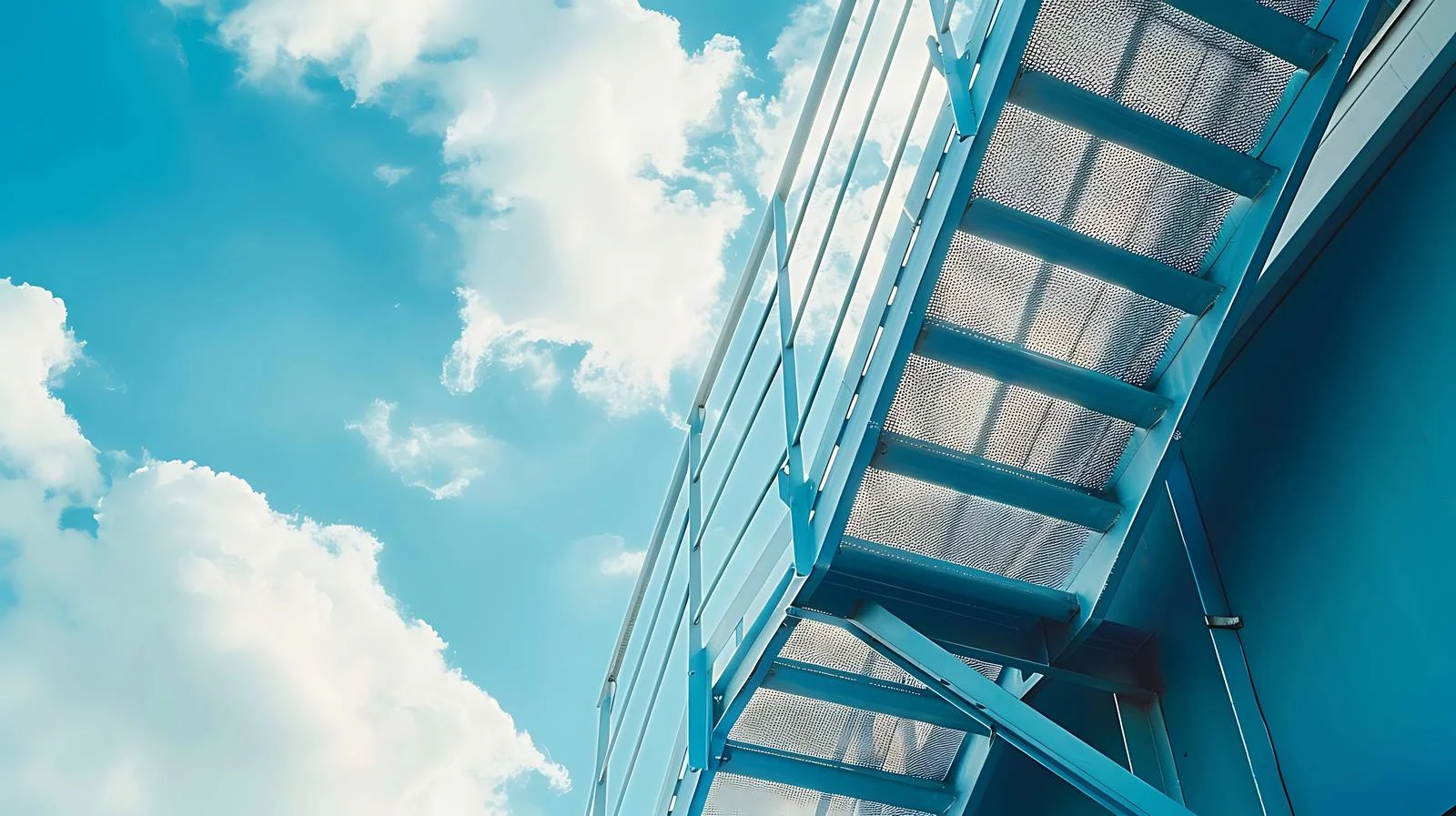 Urban Metal Stairs Leading to Blue Skyscraper — free download from Dotvec