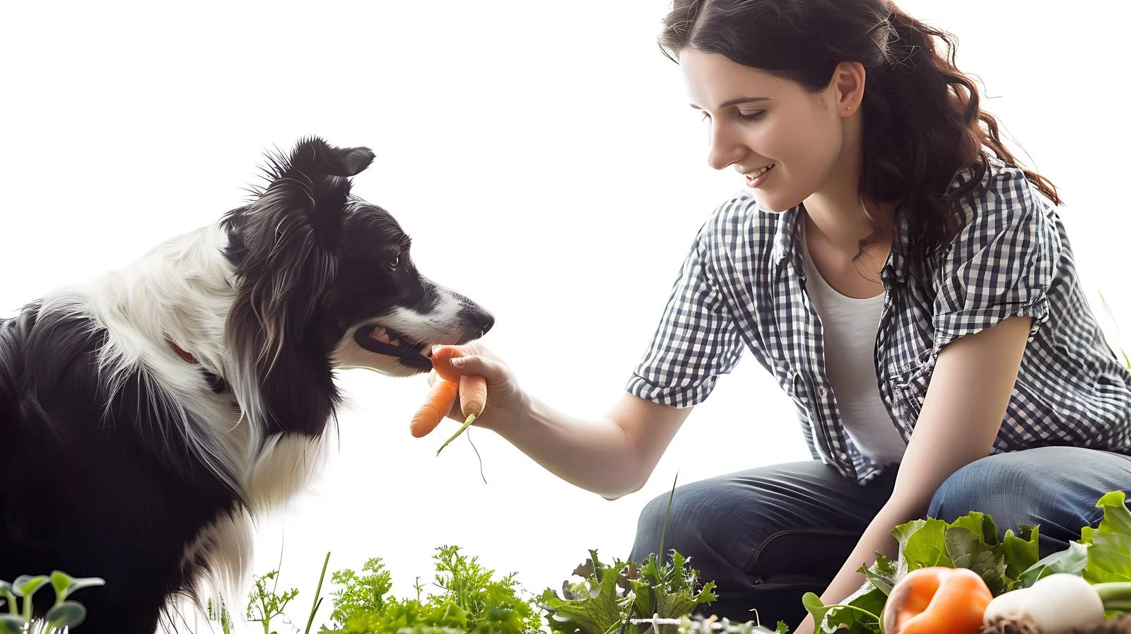 Woman feeding Border Collie with Carrot — free download from Dotvec