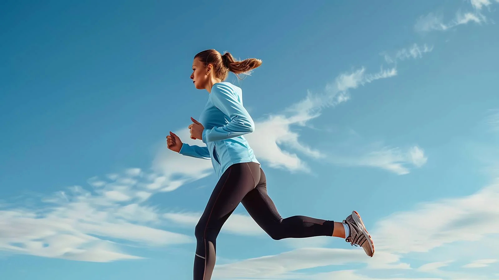 Active Woman Running Under Blue Sky — free download from Dotvec