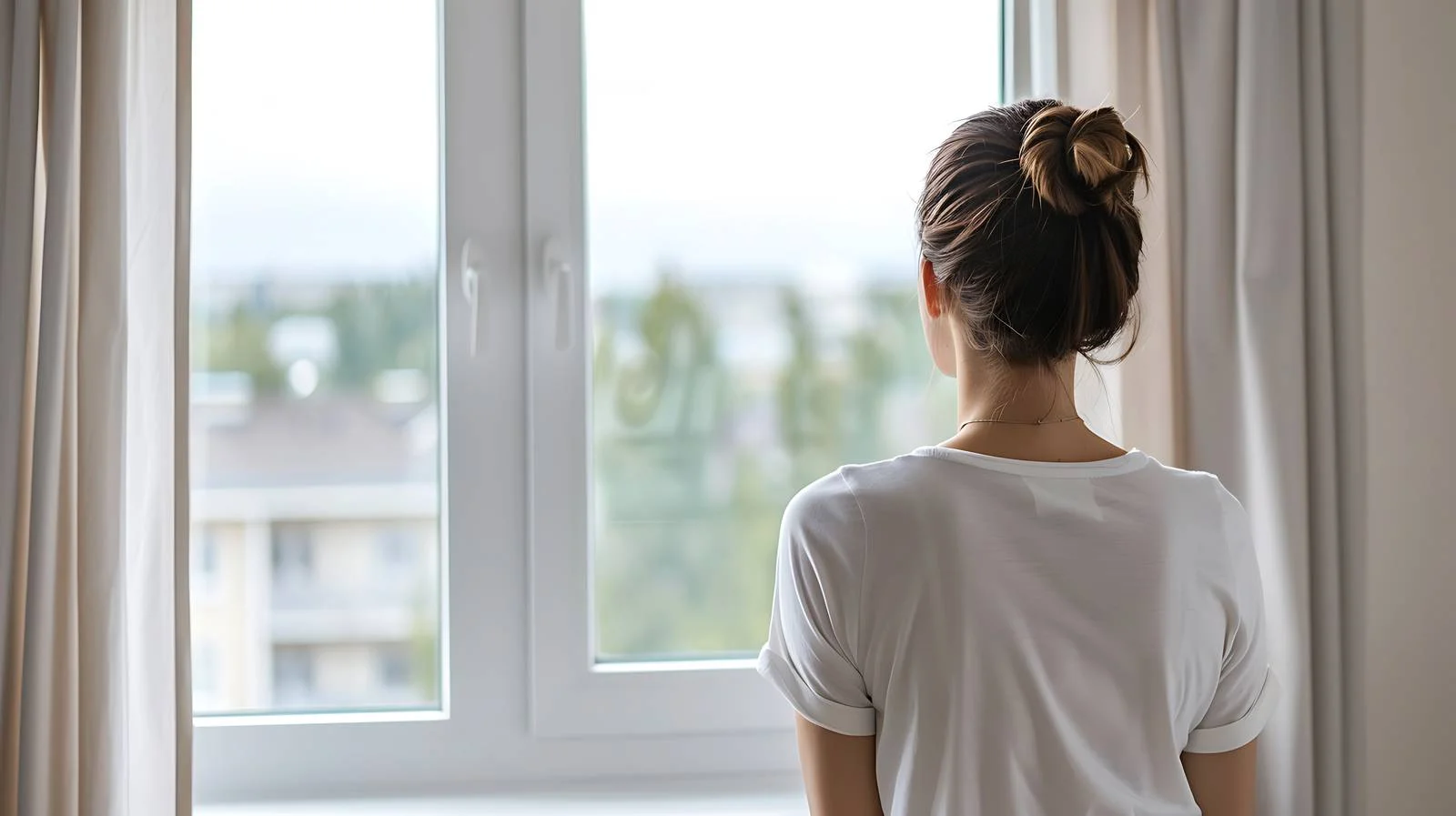 Contemplative woman by window — free download from Dotvec