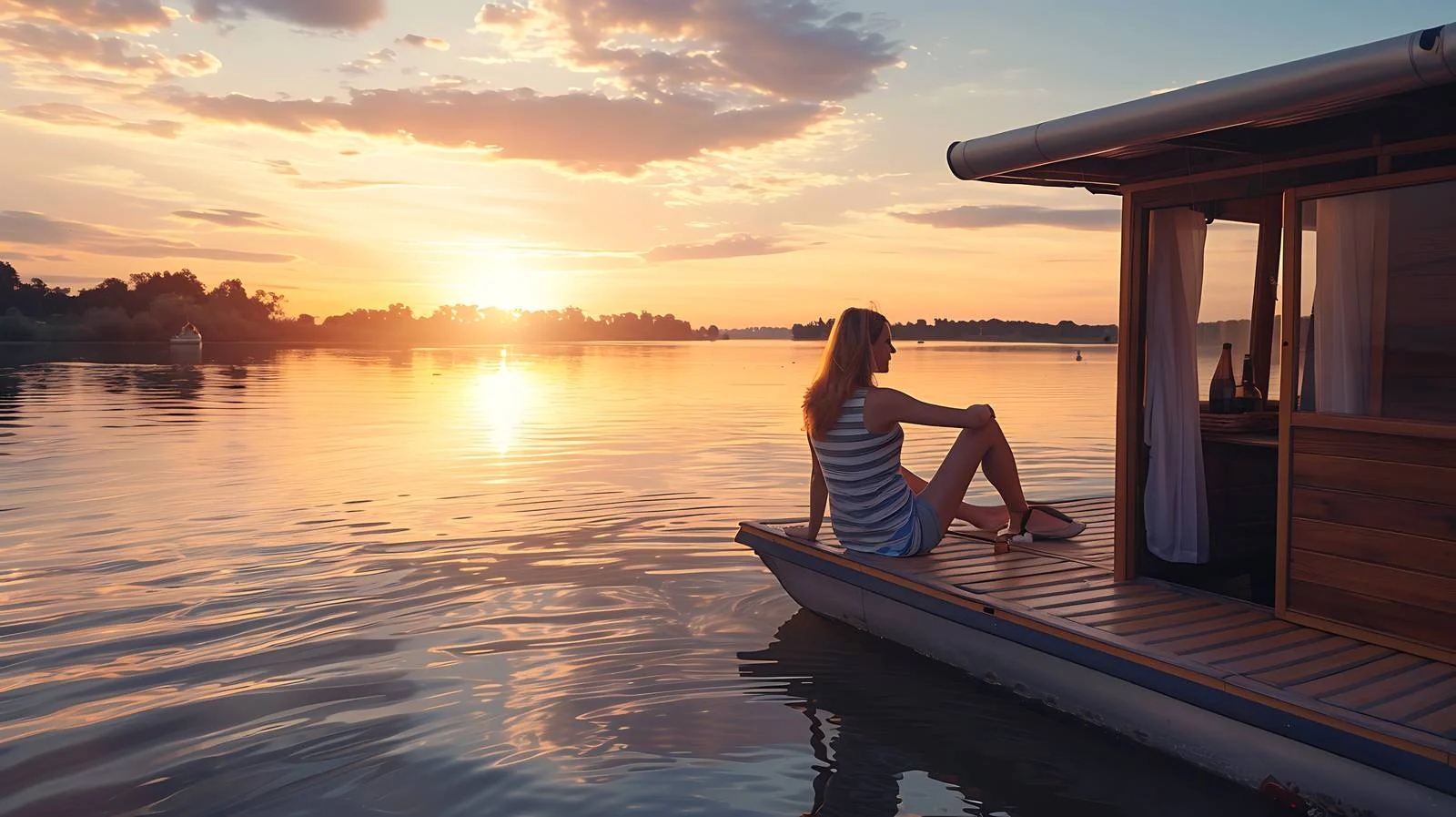 Serene Mid Adult Woman on Houseboat Roof — free download from Dotvec