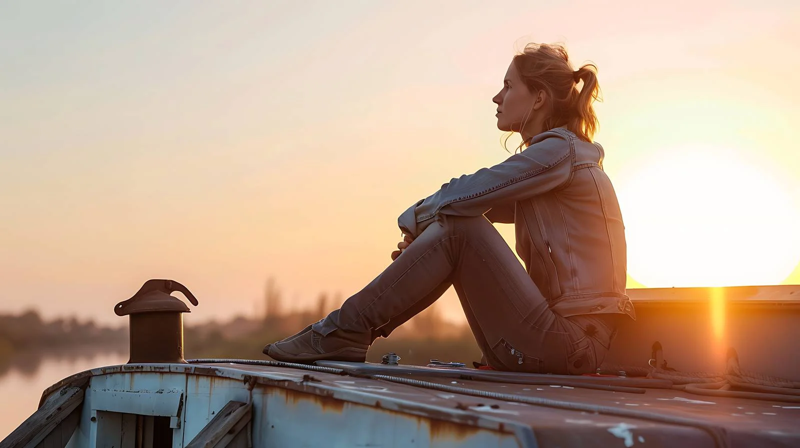 Tranquil Woman on Houseboat Roof — free download from Dotvec