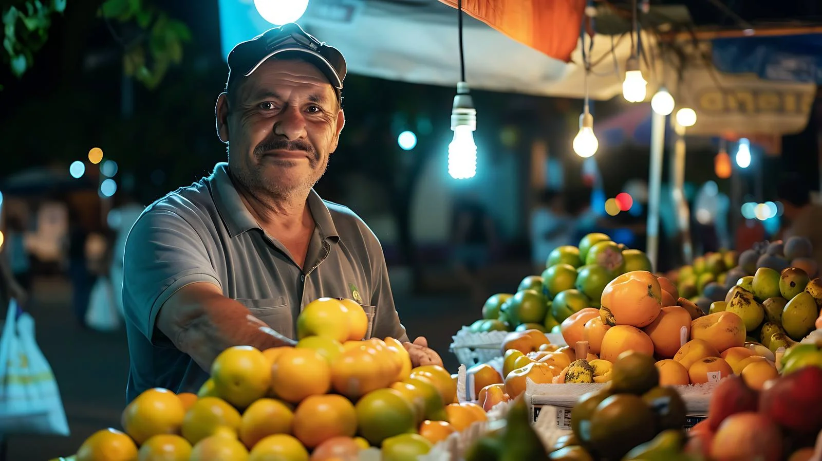 Night market vendor sells fruit in isolation — free download from Dotvec