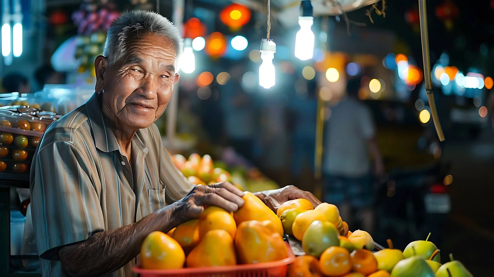 Night Market Vendor Selling Fresh Fruits — free download from Dotvec