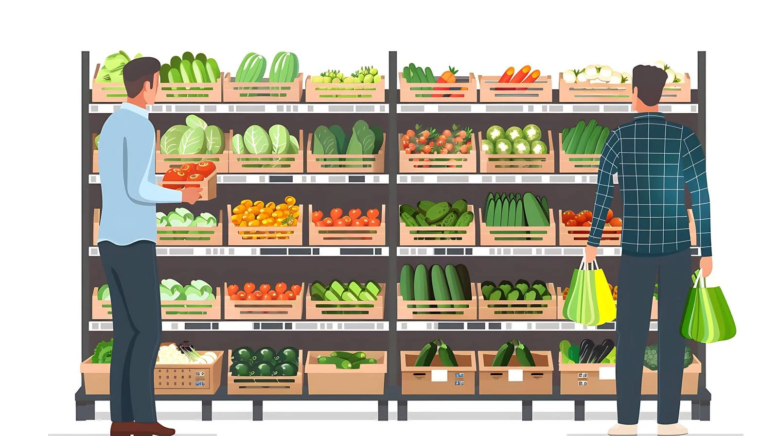 Middle-aged men harvesting produce in supermarket — free download from Dotvec