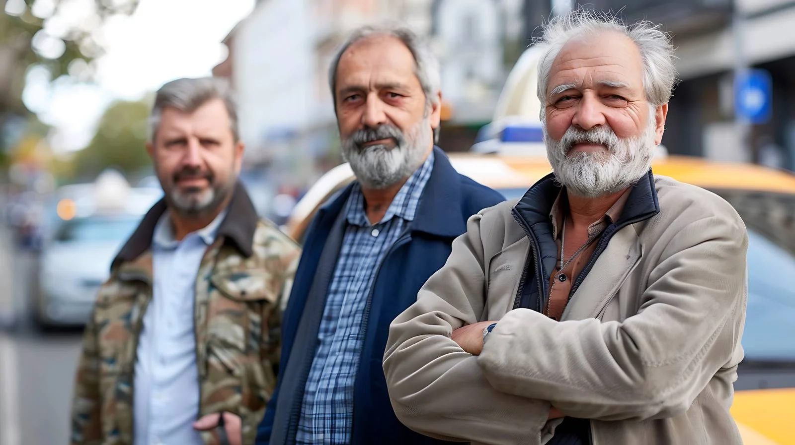 Middle-aged men waiting for taxi on road — free download from Dotvec