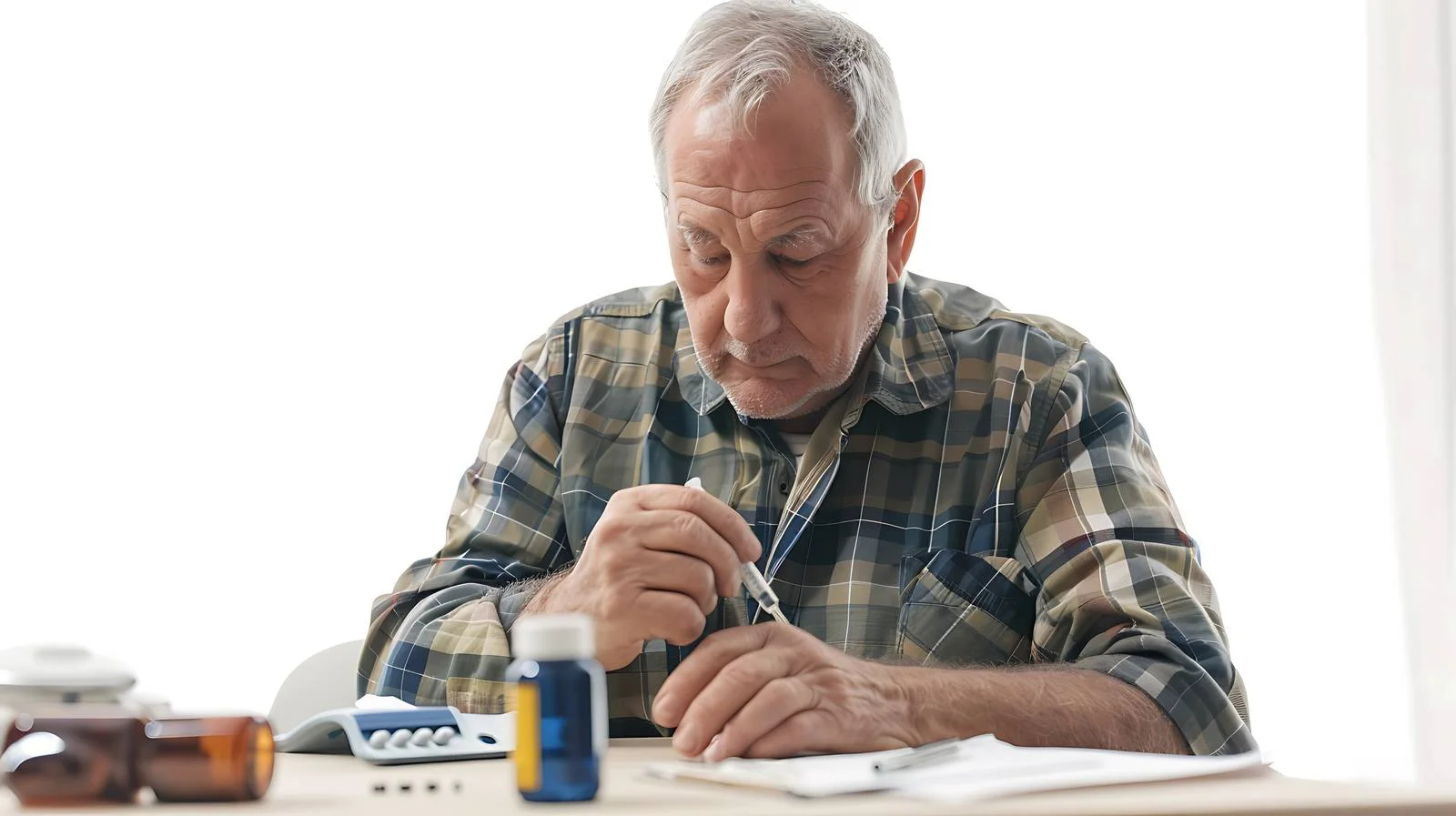 Health check: Diabetic senior man inspecting — free download from Dotvec