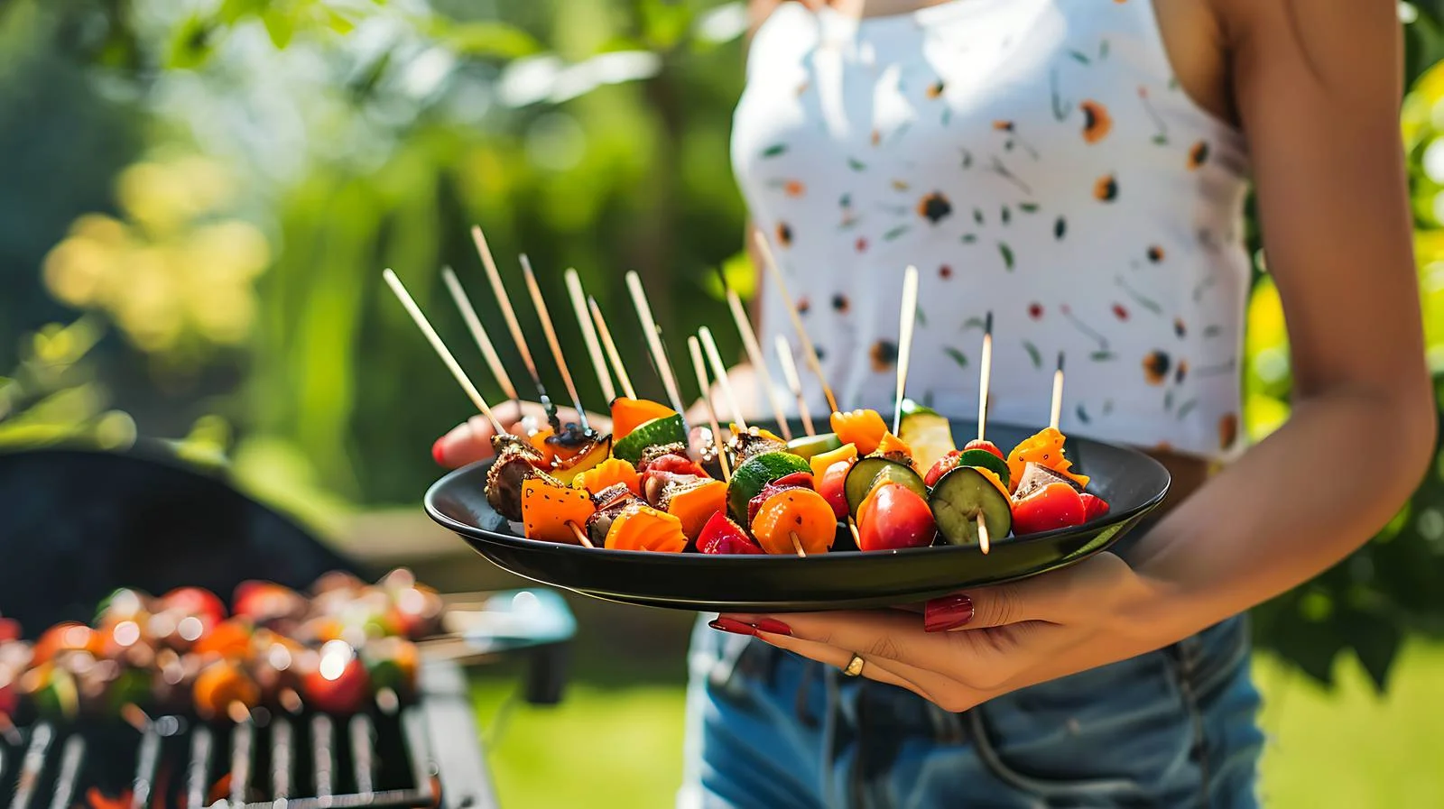 Woman Holding Skewers on Plate — free download from Dotvec