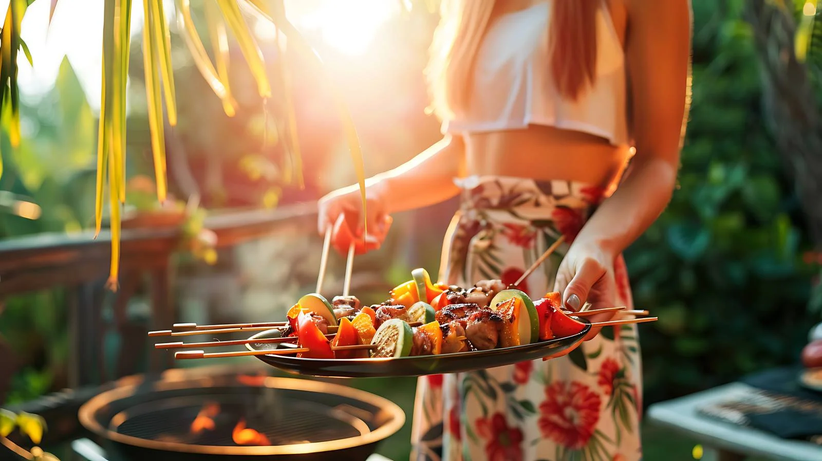 Woman Holding Plate with Skewers — free download from Dotvec