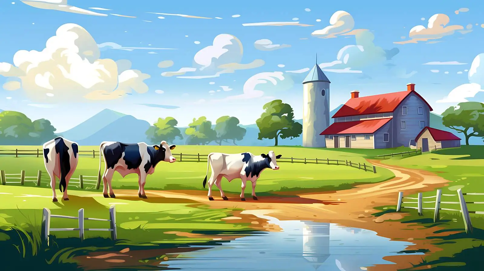 Rural Dairy Farm With Cow — free download from Dotvec