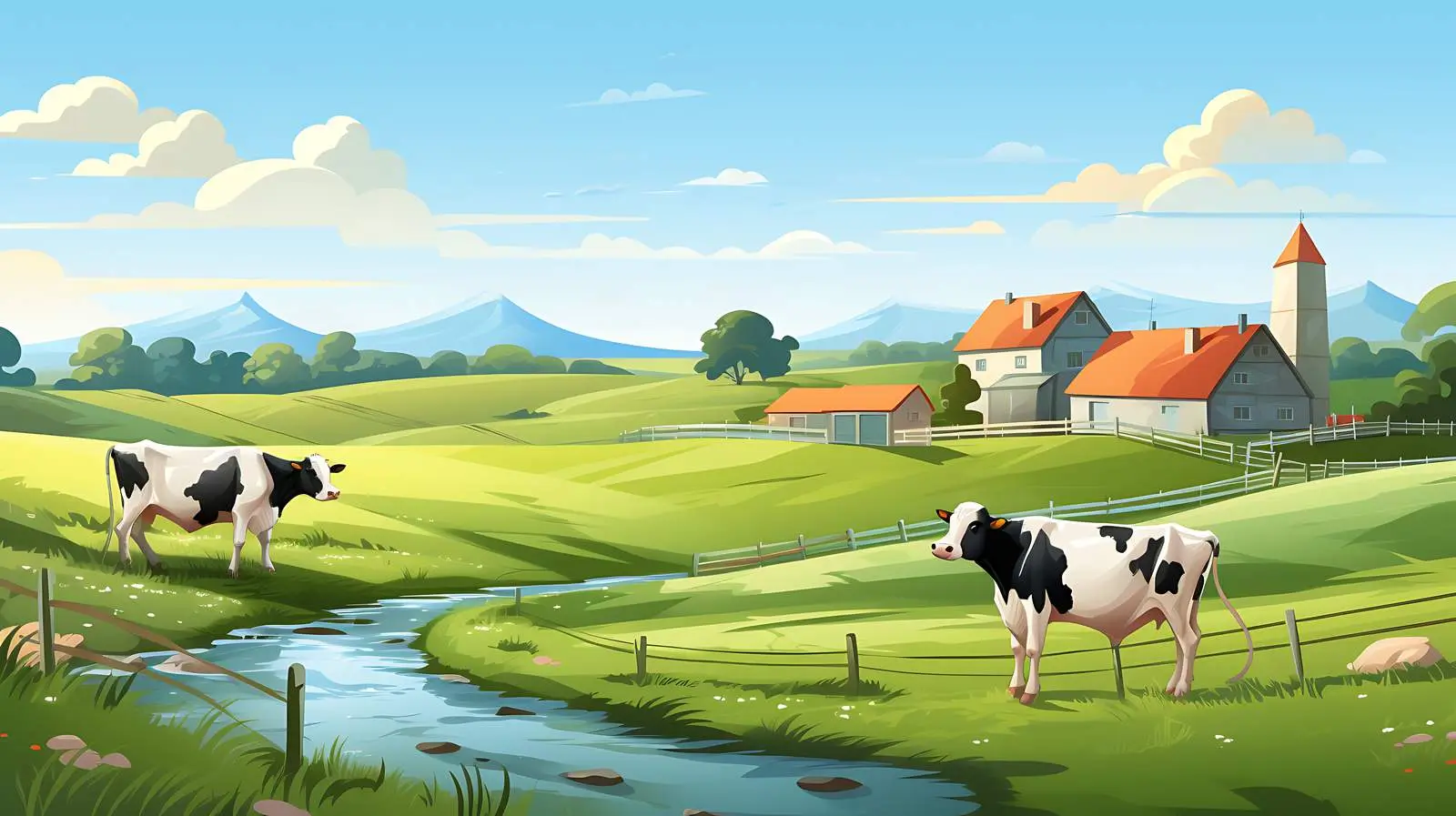 Rural Dairy Farm With Cow — free download from Dotvec