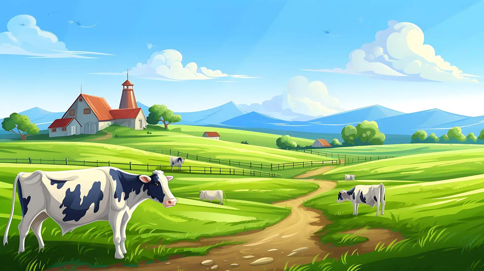 Rural Dairy Farm Cow Landscape Scene — free download from Dotvec