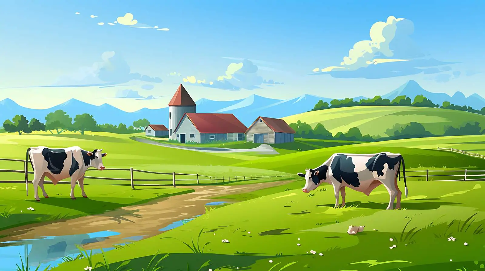 Rural Dairy Farm with Cow — free download from Dotvec
