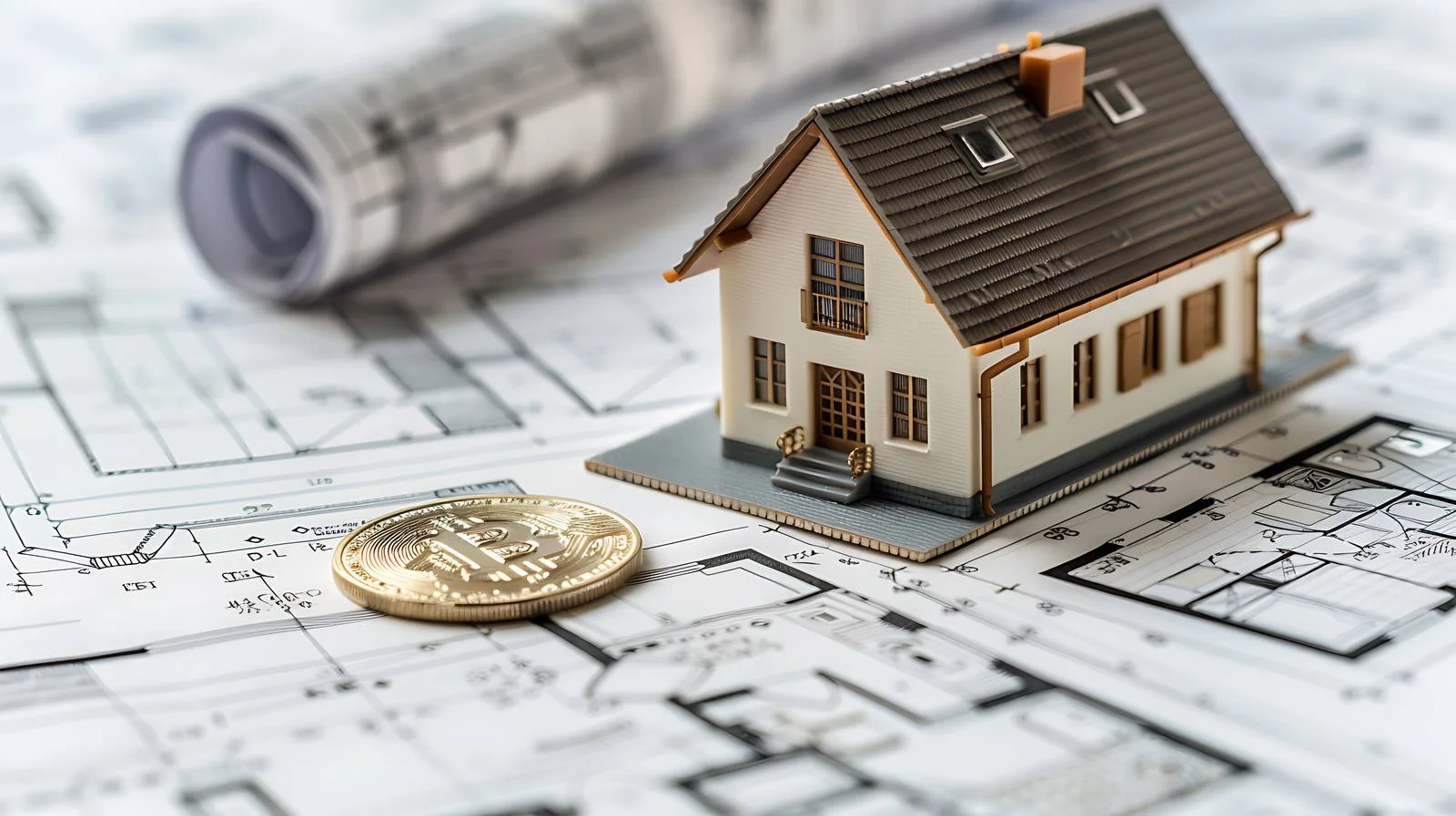 Blueprint House with Scale Model and Money — free download from Dotvec