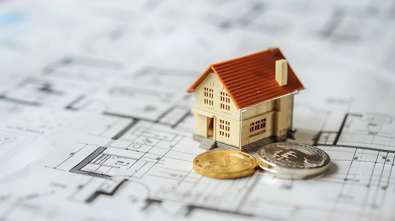 Mini House and Money on Blueprint — free download from Dotvec