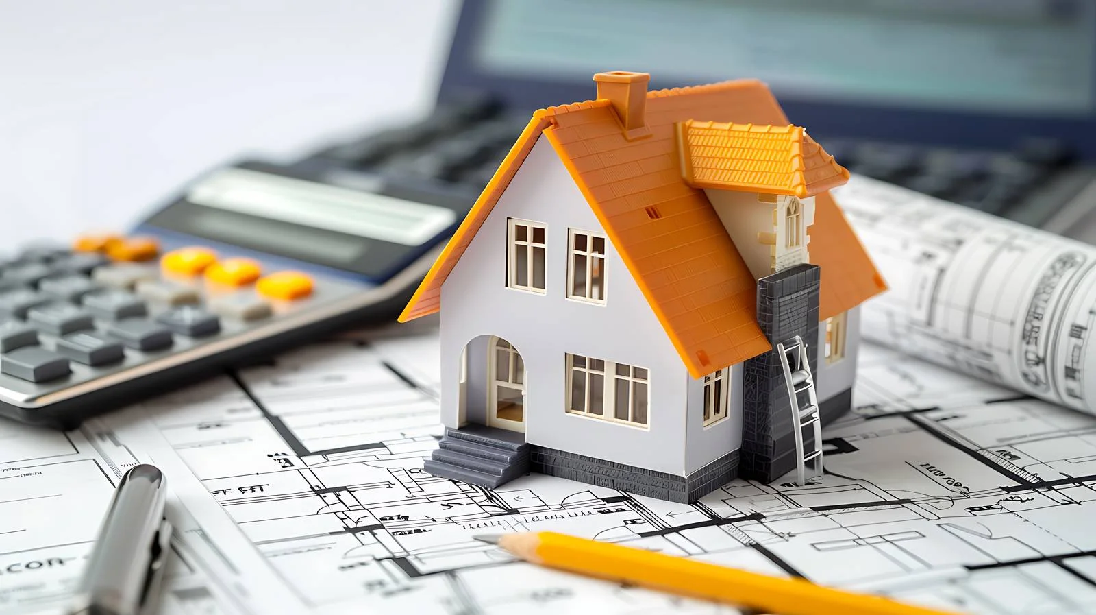 Mini House on Calculator with Pencil — free download from Dotvec