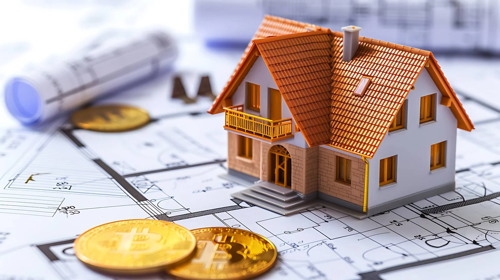 Mini House on Coin on Blueprint — free download from Dotvec