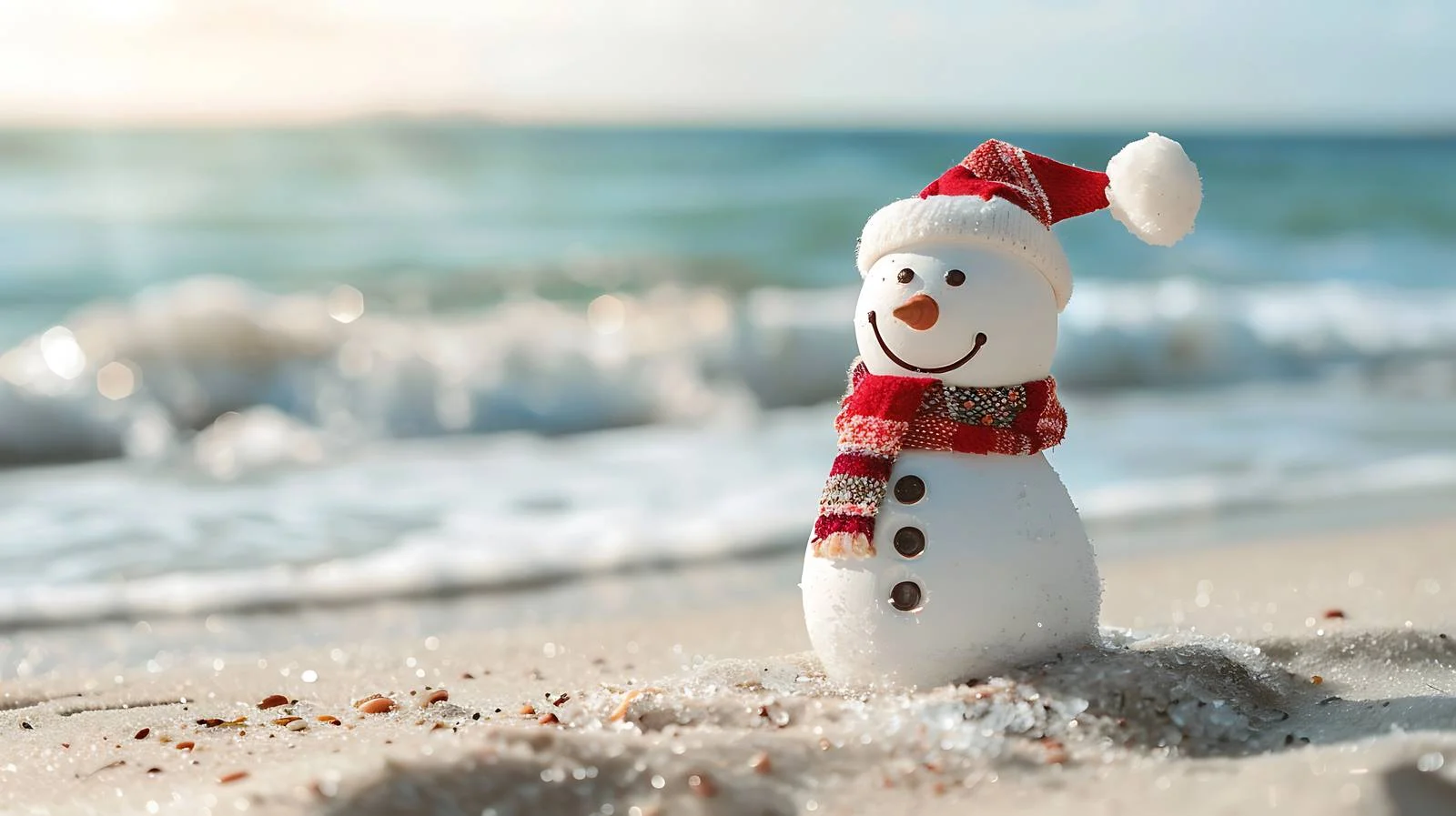 Beach Scene with Miniature Snowman — free download from Dotvec