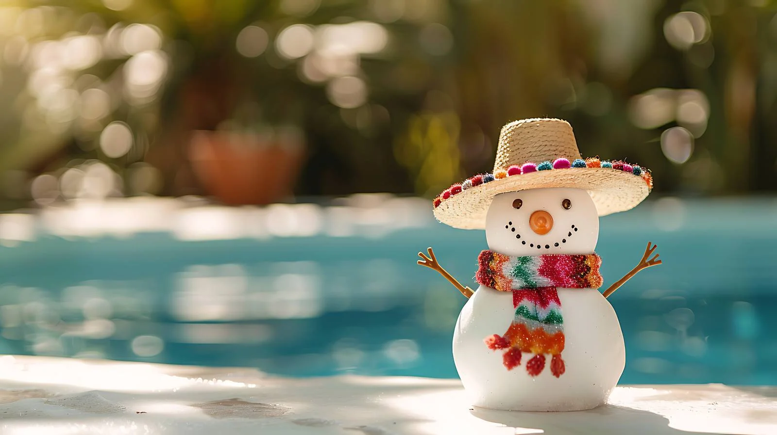 Whimsical Mini Snowman in Sombrero Poolside — free download from Dotvec