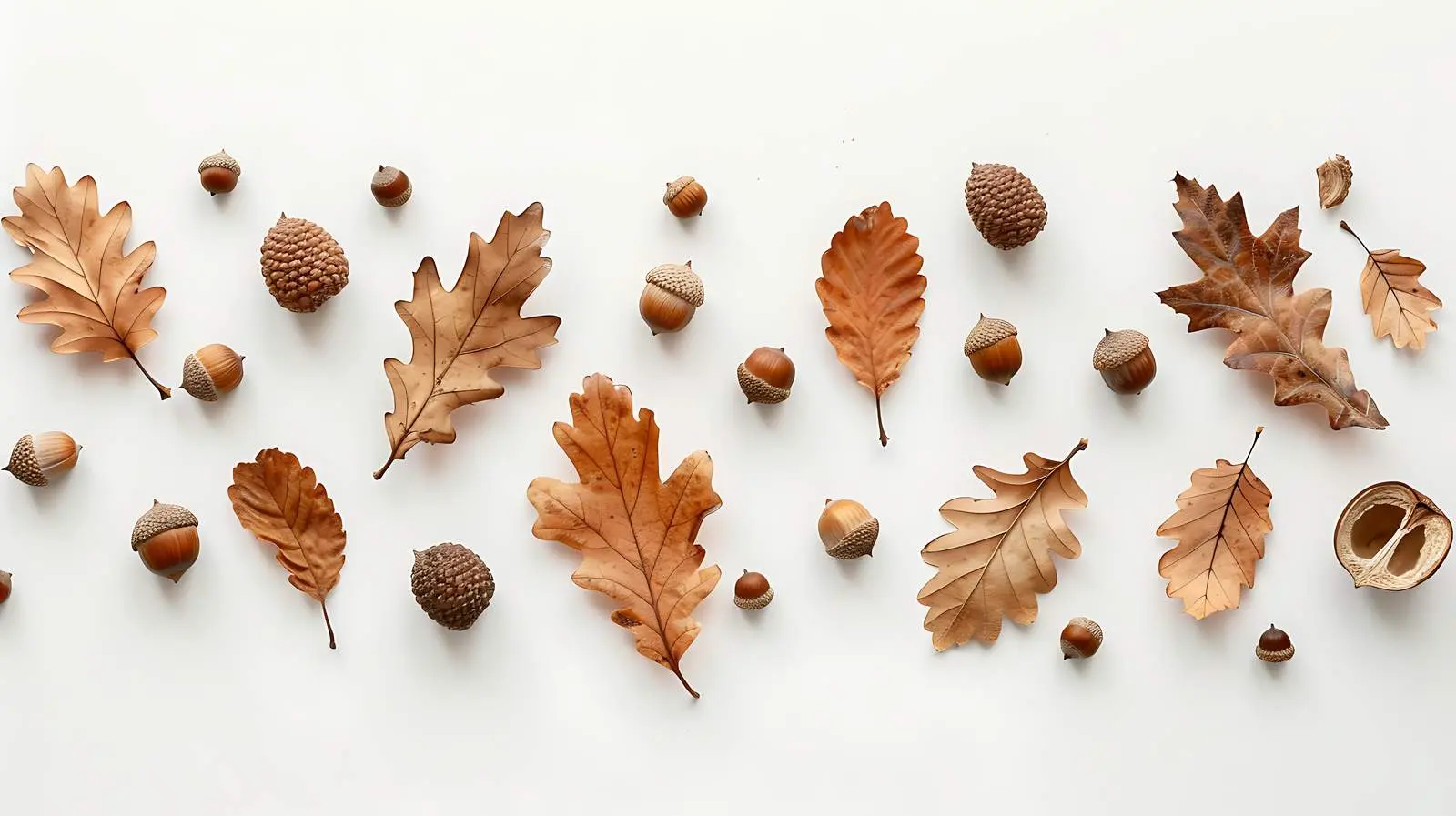 Dried Oak Leaves in Minimal Autumn Composition — free download from Dotvec