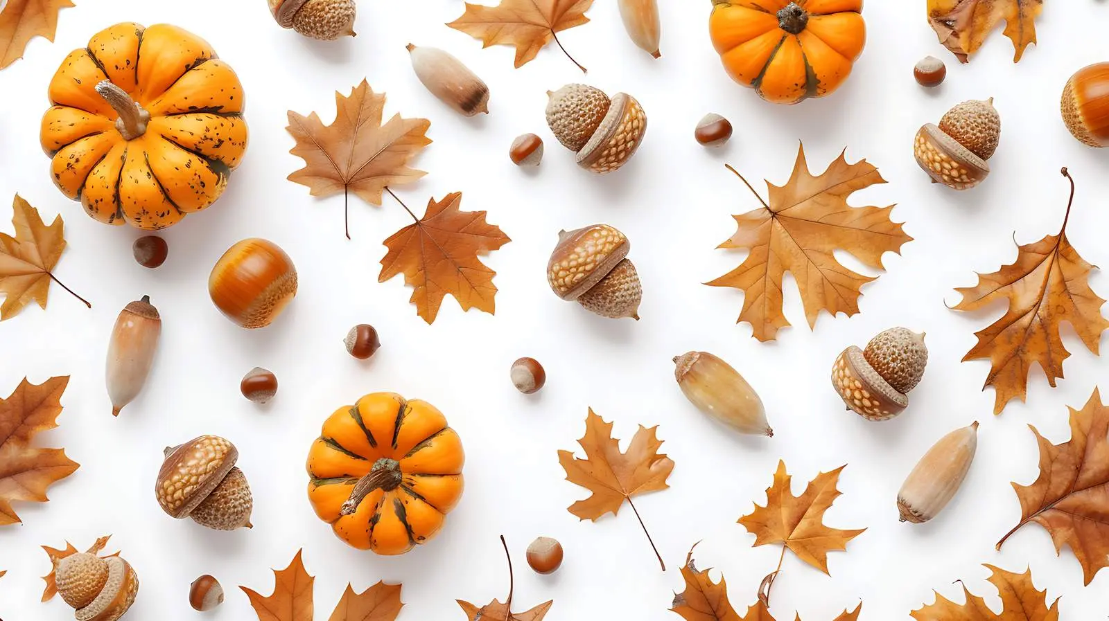 Minimal Autumn Fall Pattern with Dried Leaves and Acorns – free oak tree image from Dotvec