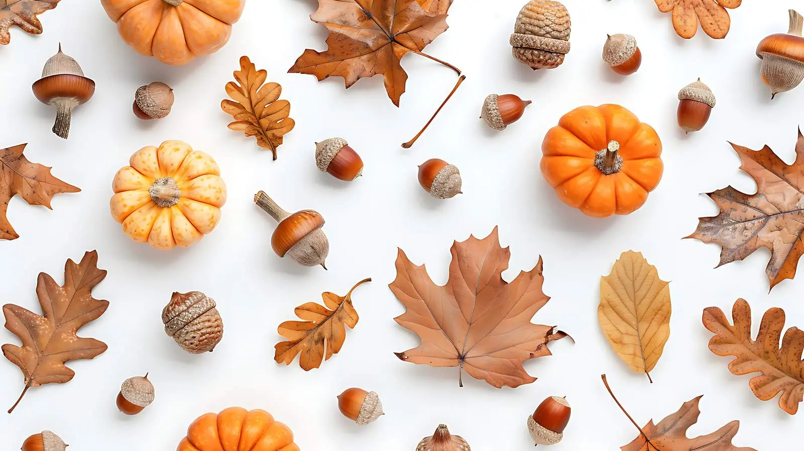 Minimal Autumn Pattern with Dried Oak Leaves and Acorns — free download from Dotvec