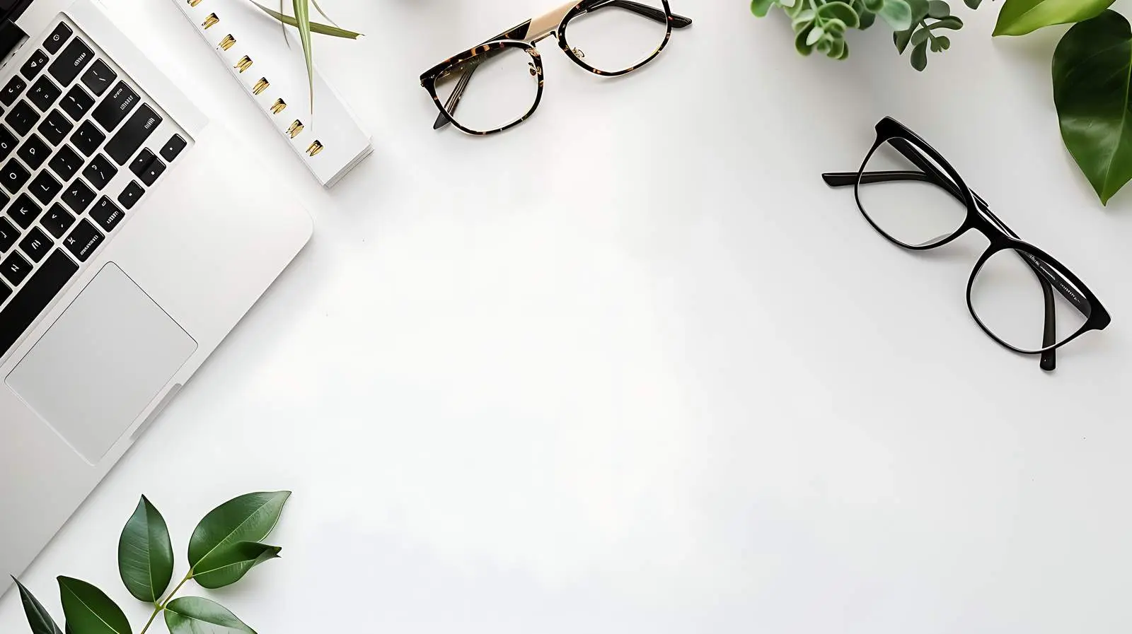 Minimal Home Office Desk with Laptop and Glasses — free download from Dotvec