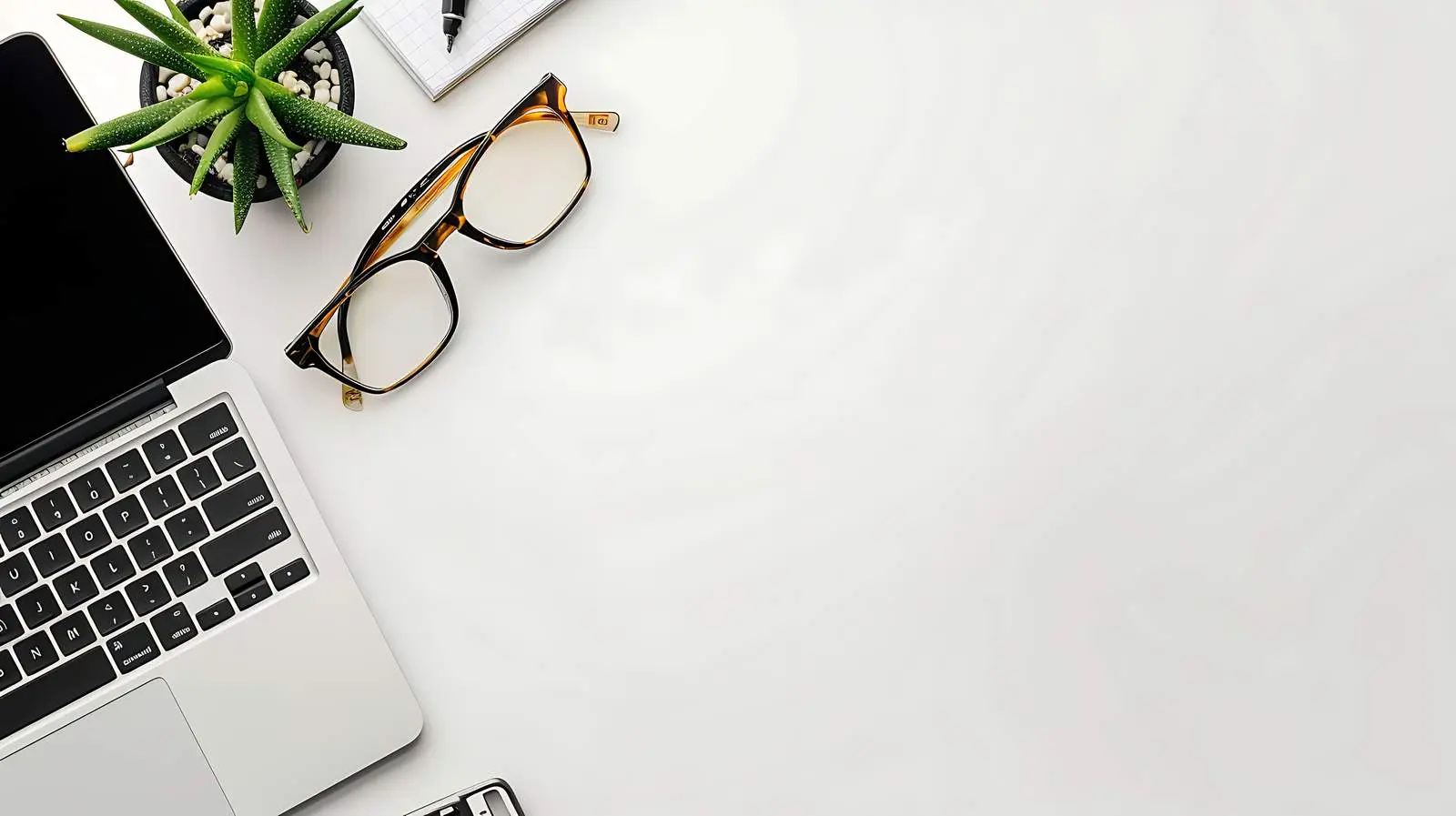 Minimal Home Office Desk with Laptop and Glasses — free download from Dotvec