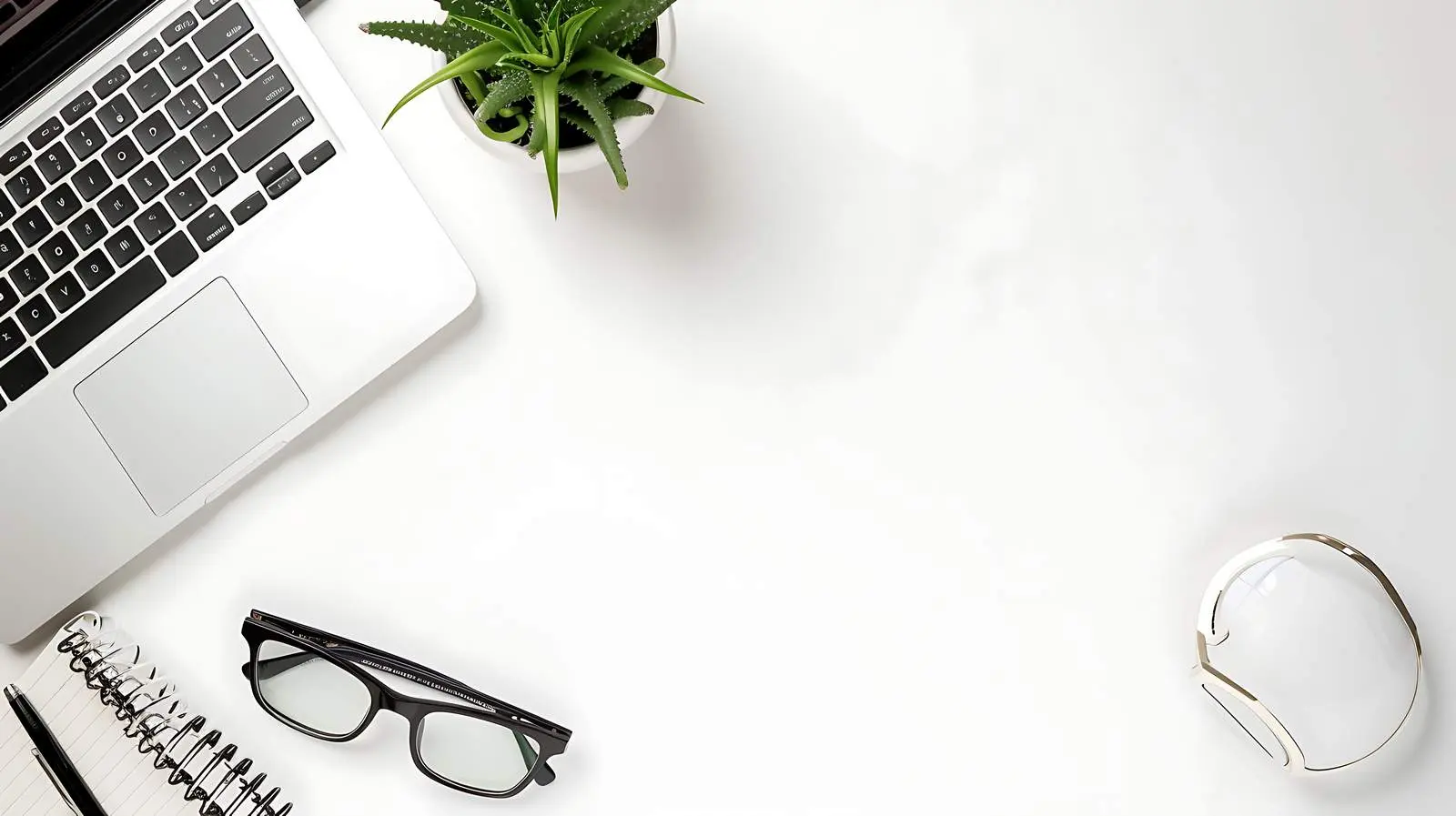 Minimal Home Office Desk with Laptop and Glasses — free download from Dotvec