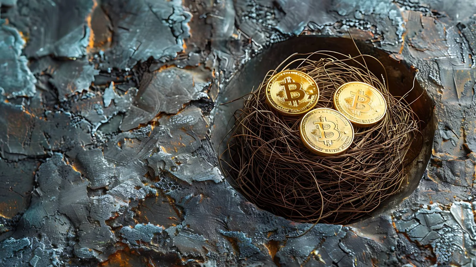 Minimal Investing Concept with Gold Bitcoin Coins — free download from Dotvec