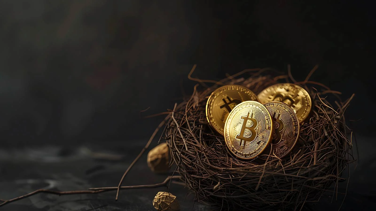 Golden Bitcoin Coins in Minimal Investing Concept — free download from Dotvec