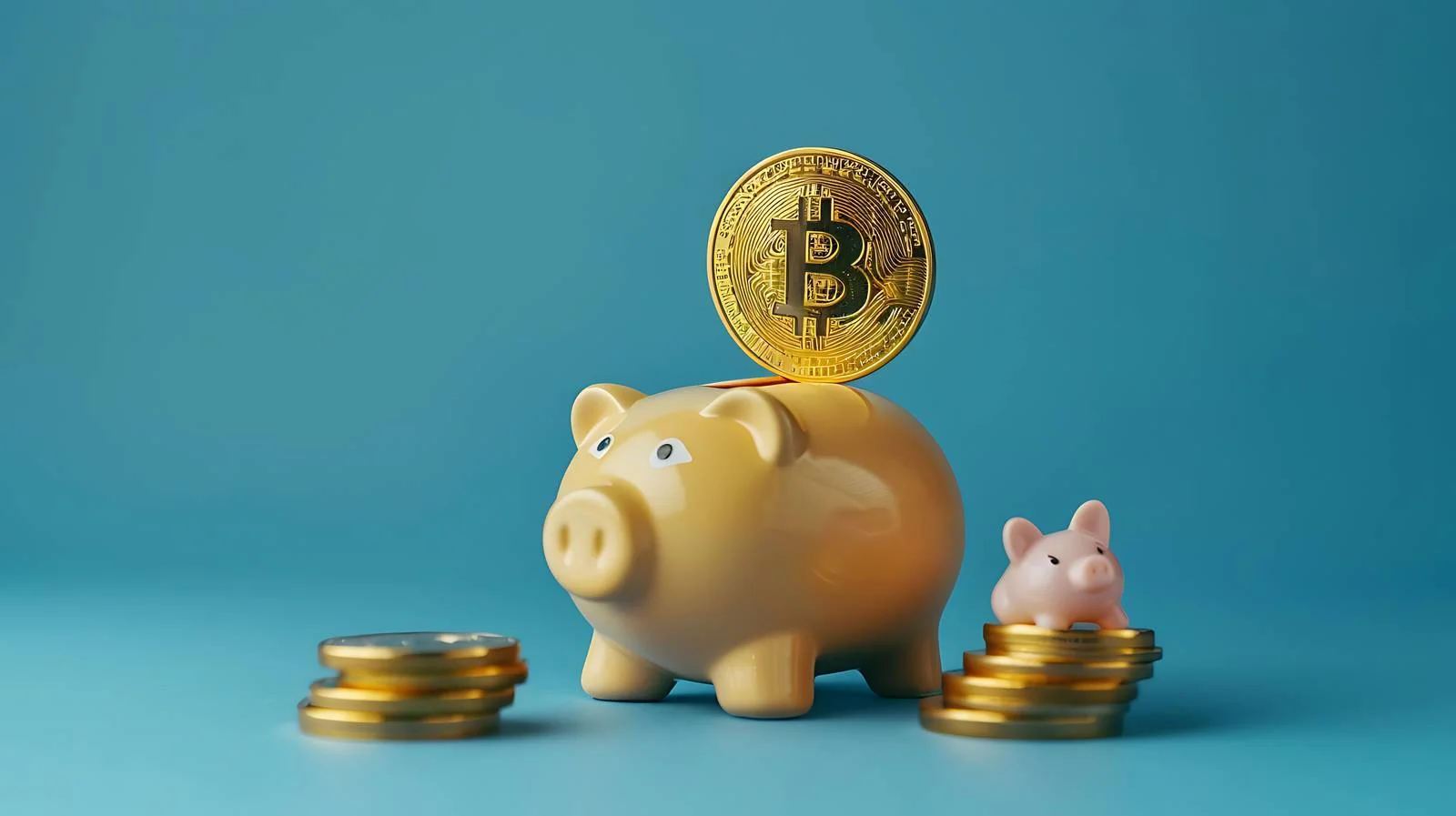 Minimal Investing Concept with Gold Bitcoin Coins — free download from Dotvec