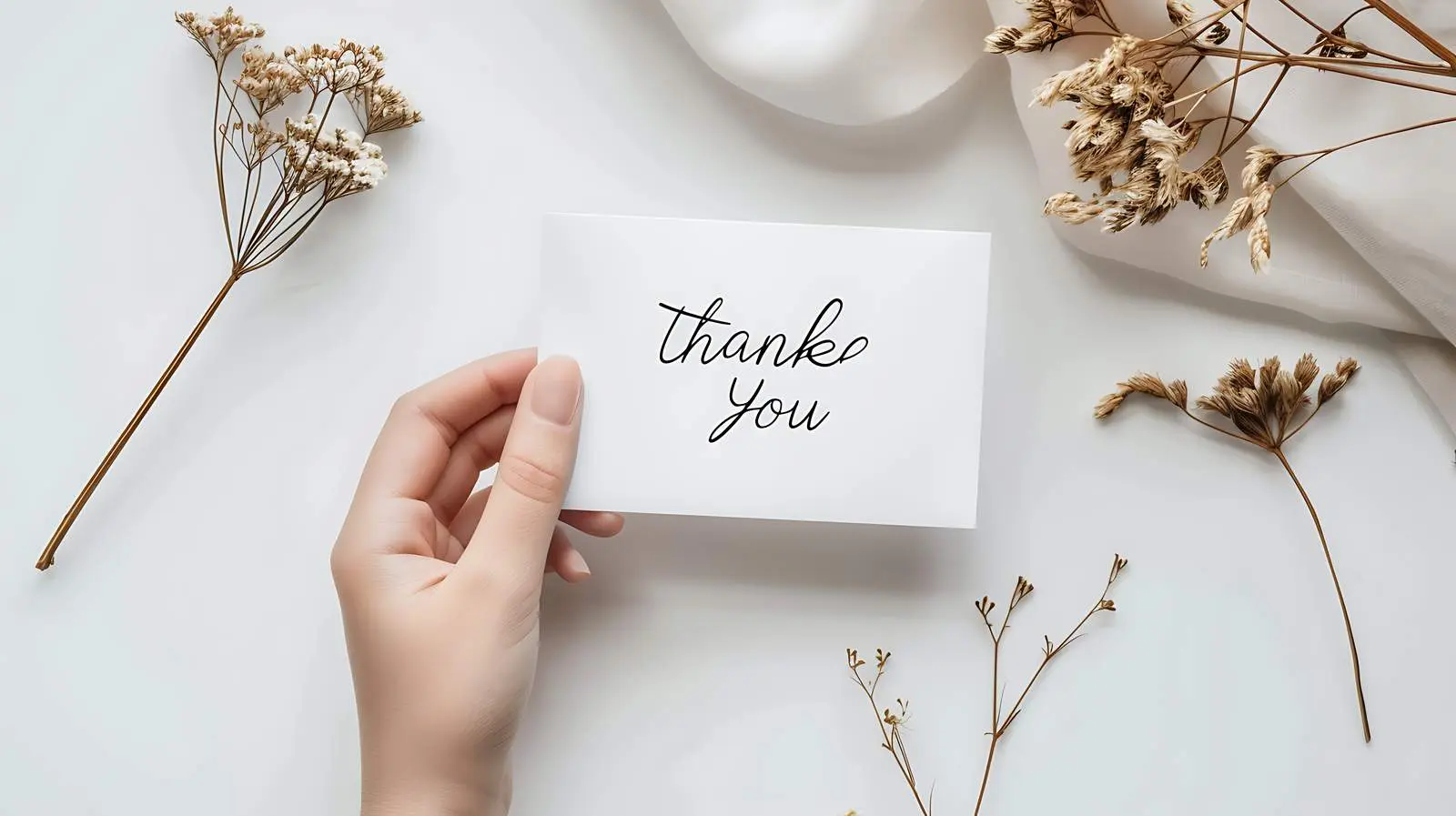 Girl Holding Card in Minimal Pale Composition — free download from Dotvec