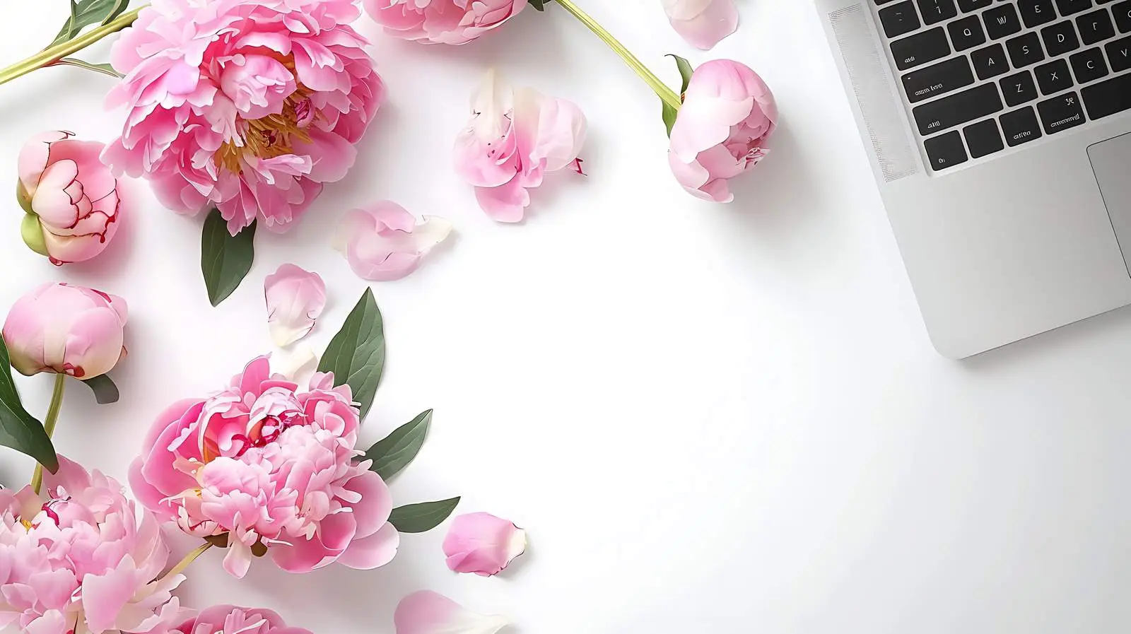 Stylish Minimal Workspace with Laptop and Flowers — free download from Dotvec