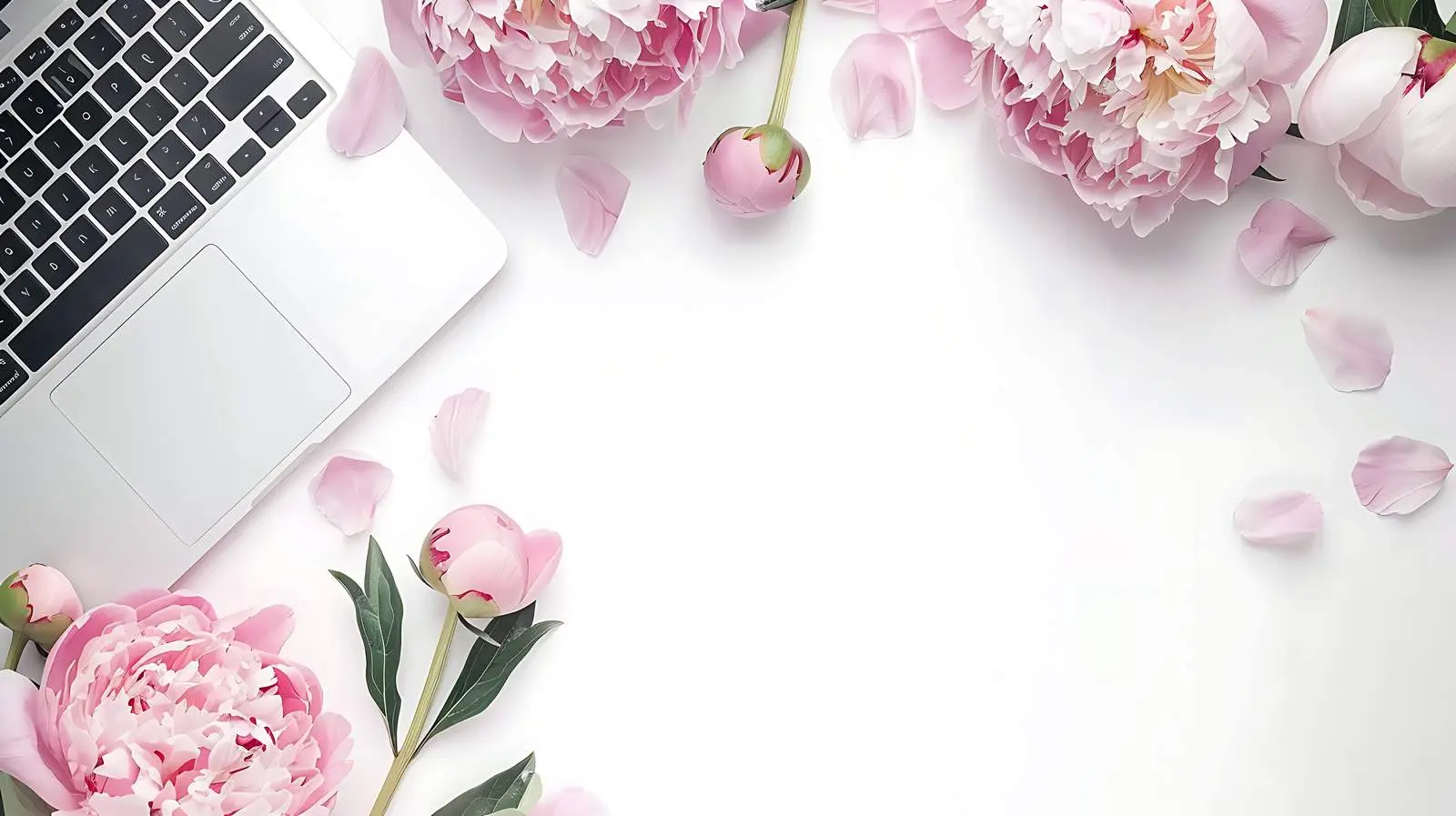 Elegant Workspace with Laptop and Peony Flowers – free peony flowers image from Dotvec
