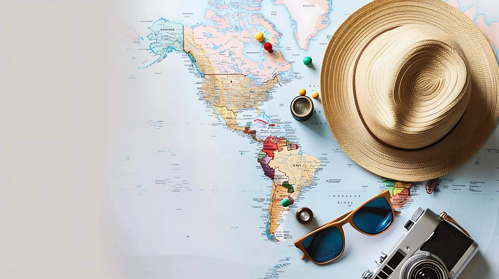 Retro World Map with Camera and Sunglasses — free download from Dotvec