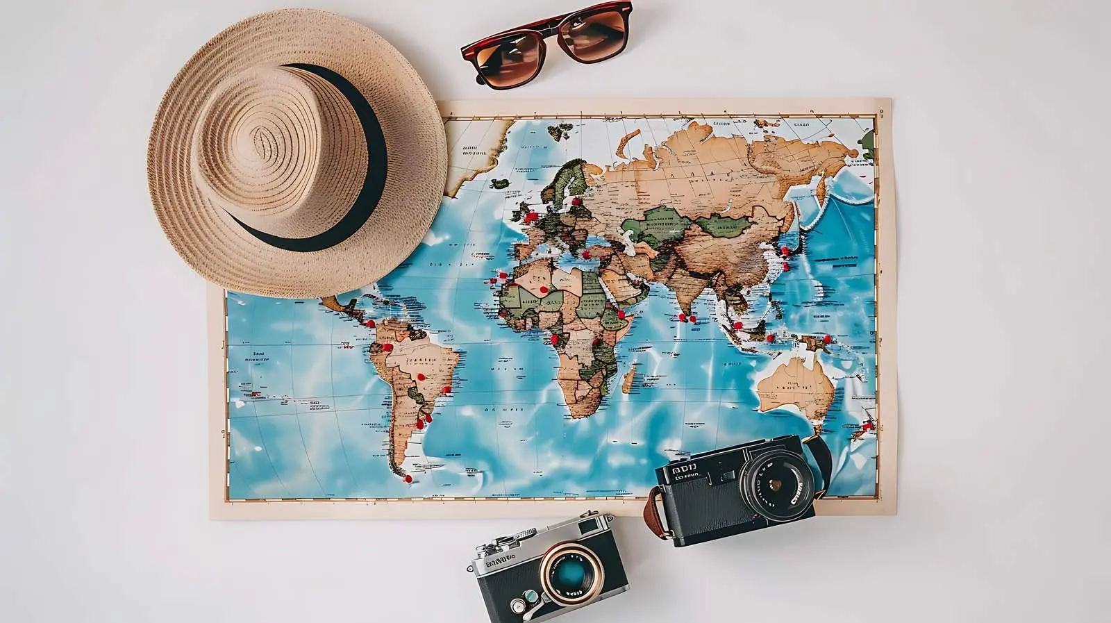Retro World Map with Camera and Sunglasses – free retro camera image from Dotvec
