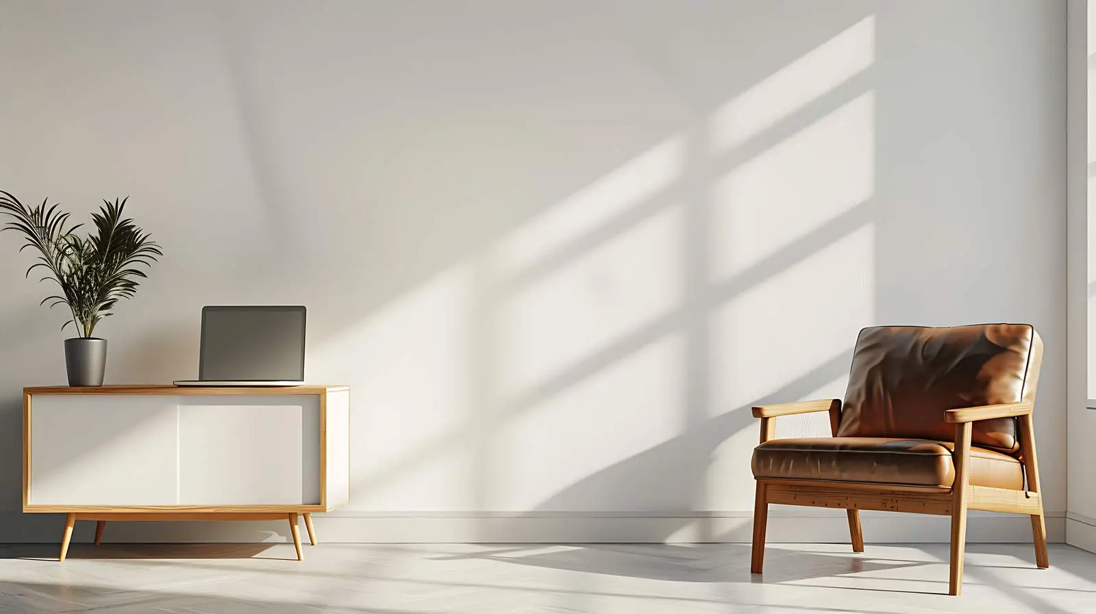 Minimalist Home Office Desk with Laptop and Flowers — free download from Dotvec