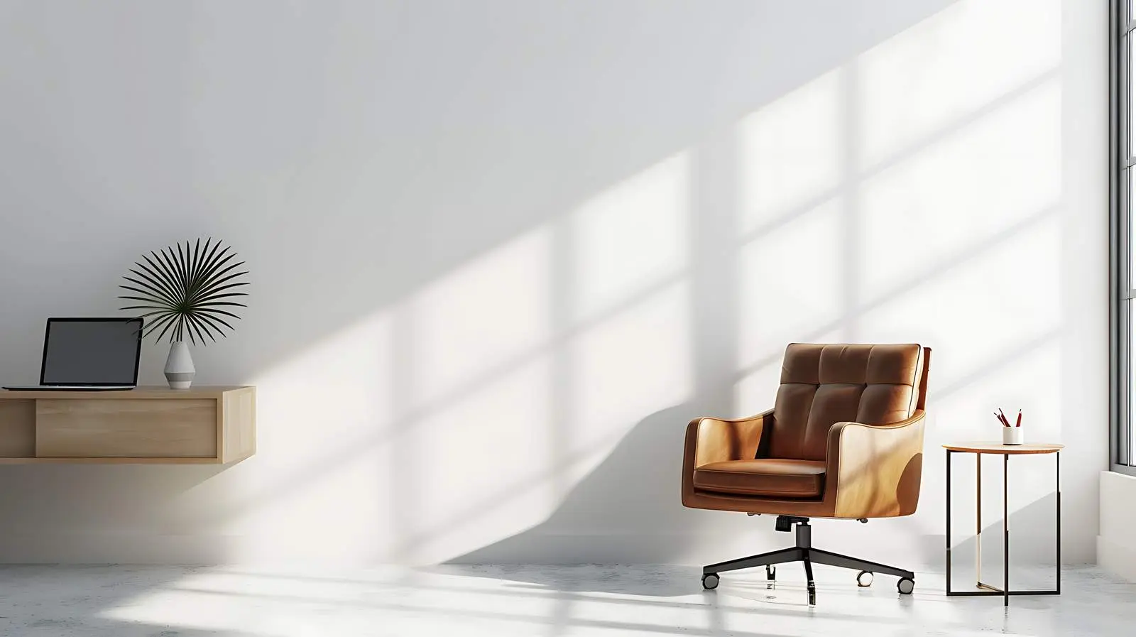 Minimalist Home Office Desk with Laptop and Flowers — free download from Dotvec