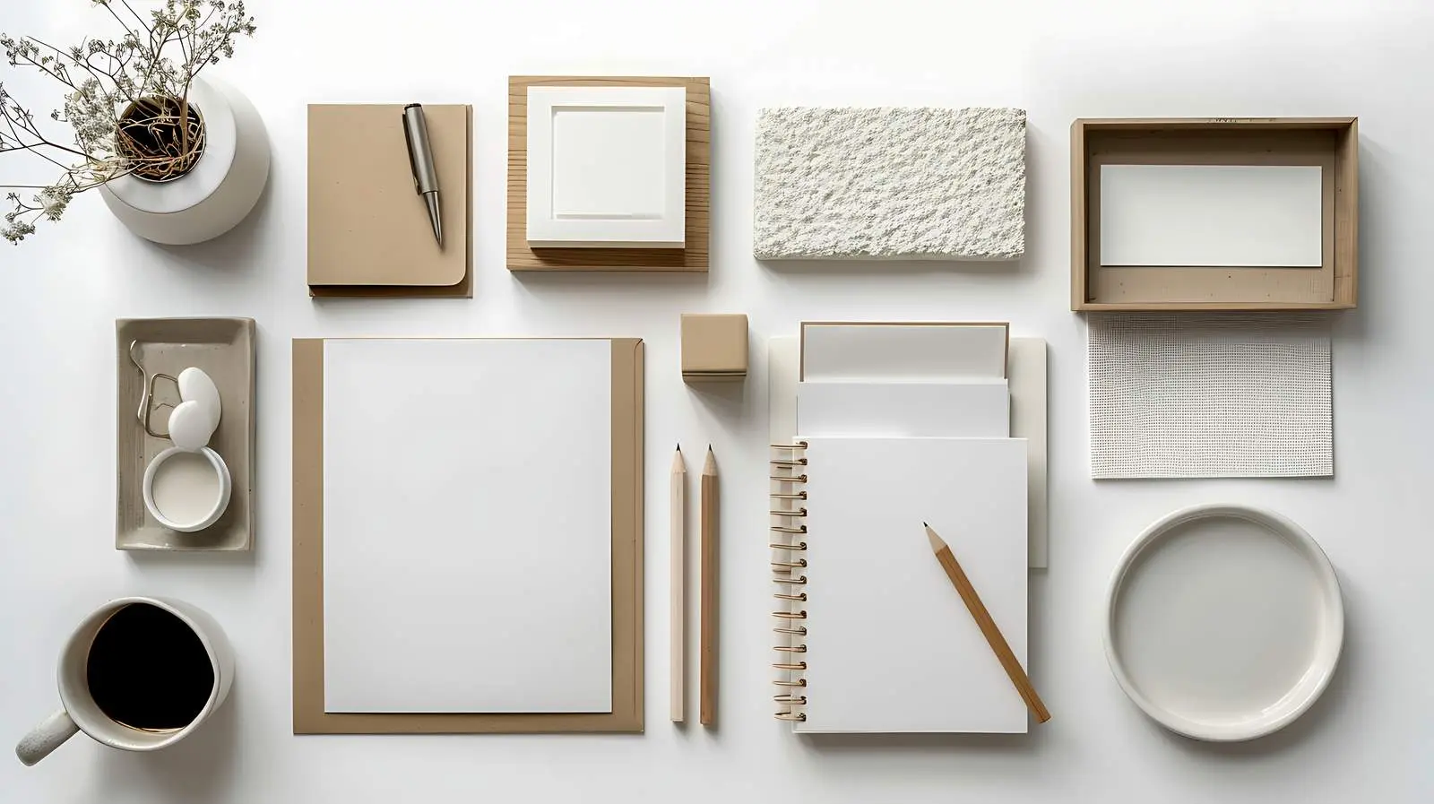 Minimalist Home Workspace with Desk and Stationery — free download from Dotvec