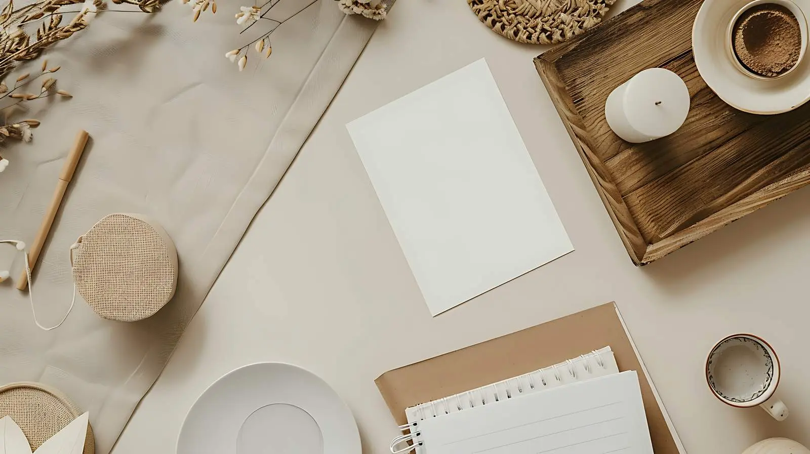 Minimalist Home Workspace with Desk and Stationery — free download from Dotvec