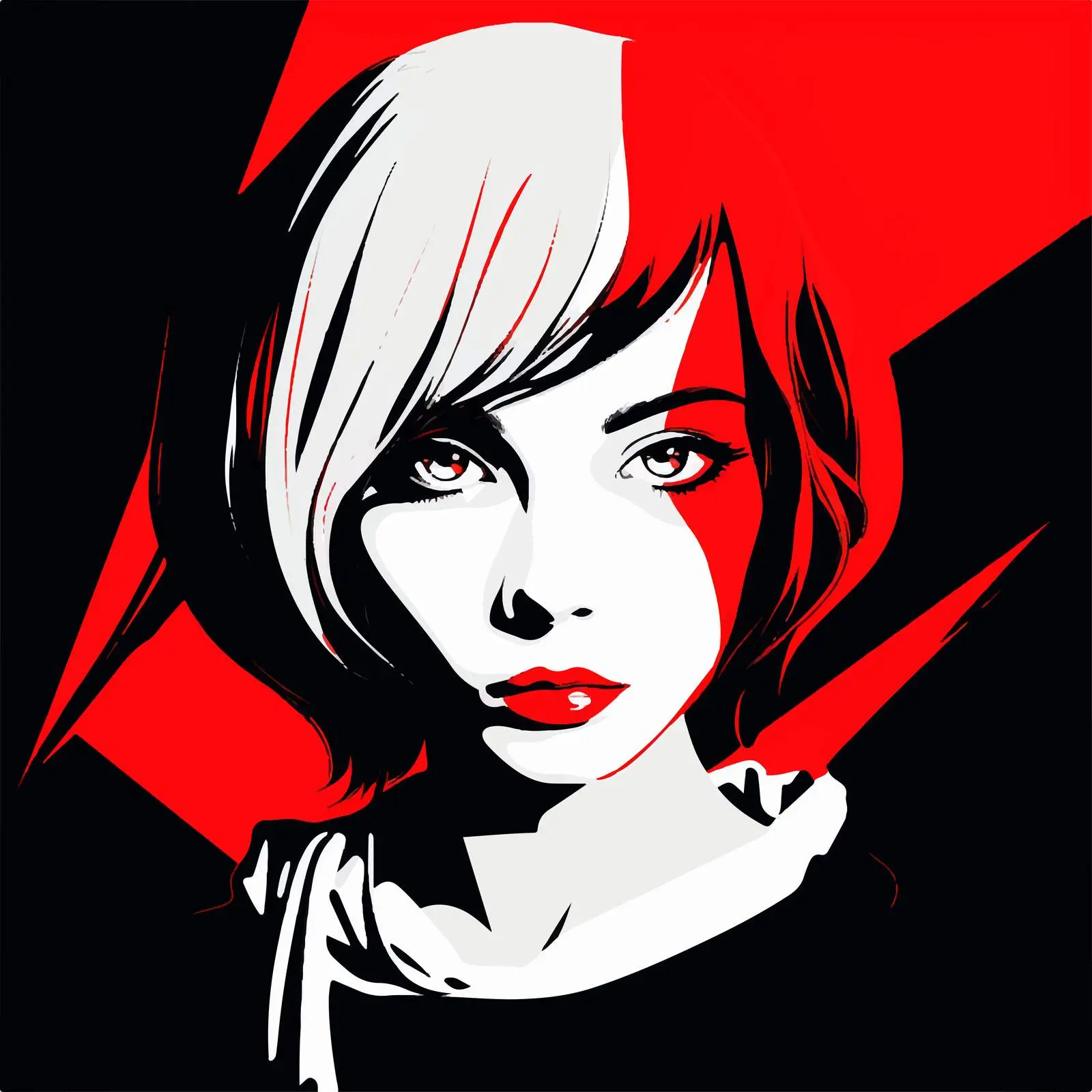 Minimalistic Portrait of a Girl in Red and White – free stylized portrait image from Dotvec