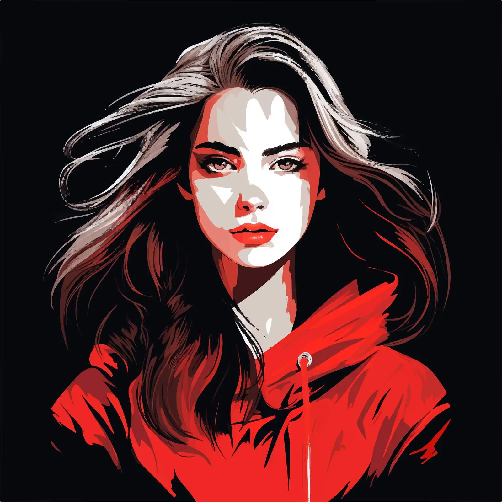 Minimalistic Portrait of Girl in Red and White – free youthful energy image from Dotvec